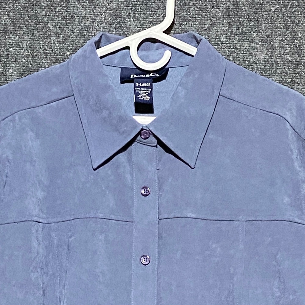 DENIM & CO Women's X‎ Large Faux Suede Button Front Long Sleeve Shirt Blue - Picture 3 of 8